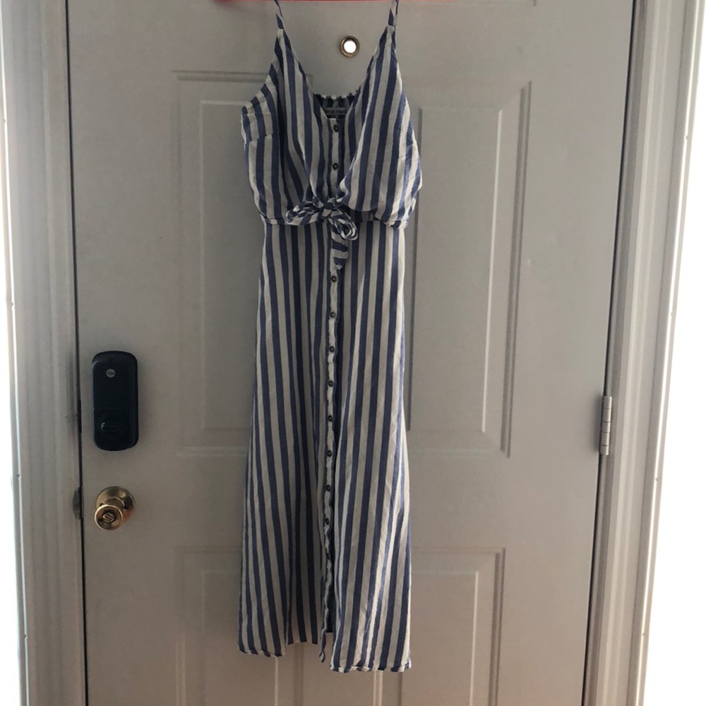 Cute Summer Striped Midi Dress Blue/White Size XS